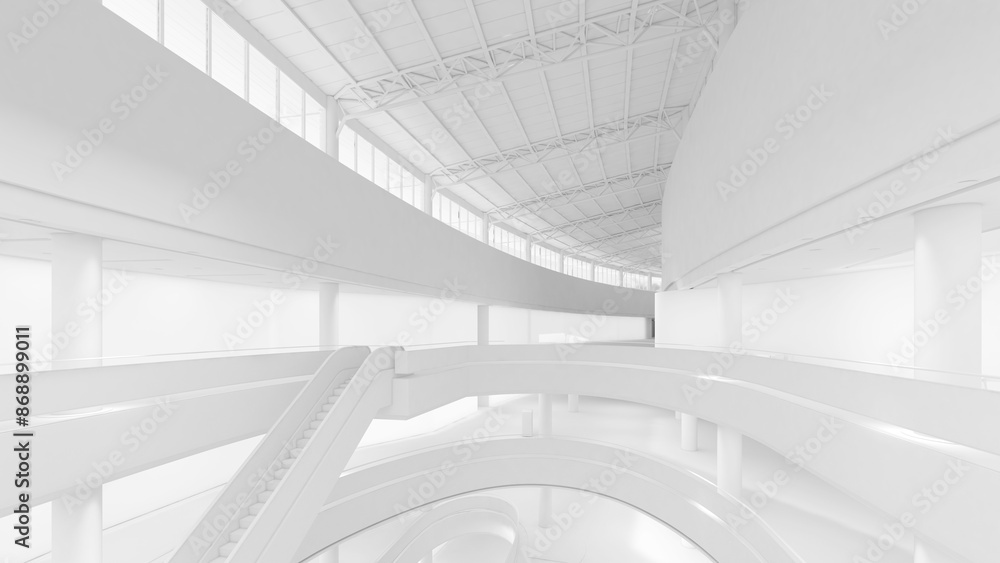 Fototapeta premium The white interior structure shows the structure and the corridor area.,3d rendering