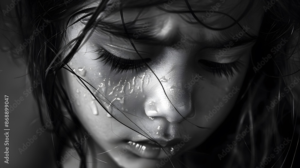 Closeup of a young girl with tears rolling down her cheek. Closeup of a young girl with tears rolling down her cheek.