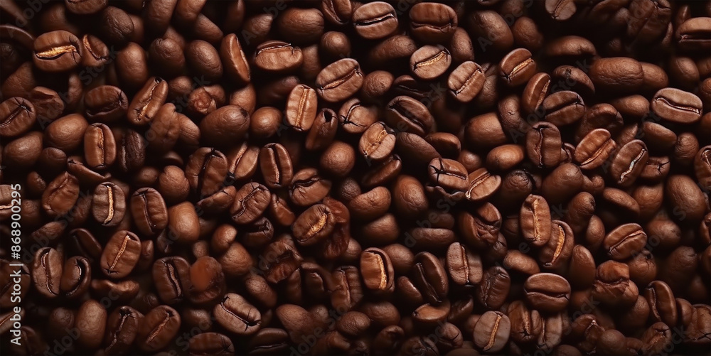 Obraz premium Detailed coffee bean texture background with natural light and earthy tones, ideal for food design. AI Generated Image