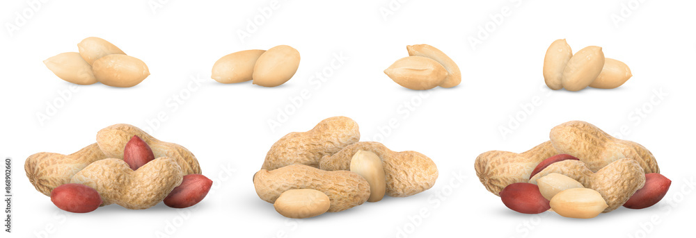 Many different peanuts isolated on white, set Many different peanuts isolated on white, set