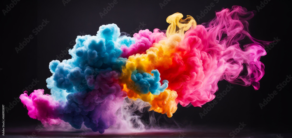 Abstract a smoke figure in the shape of smoke colorful explosive on the black background Abstract a smoke figure in the shape of smoke colorful explosive on the black background