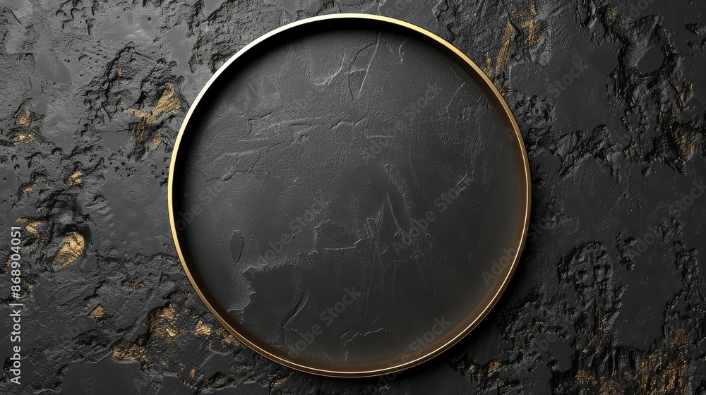 Fototapeta premium Golden Circle Frame on Black Textured Surface