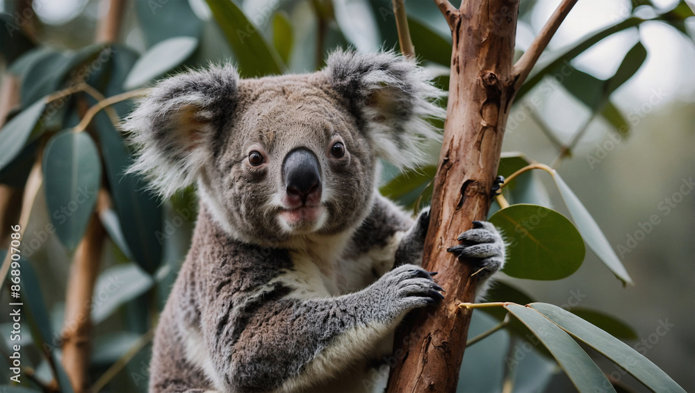 Fototapeta premium Adorable koala clinging to a tree branch