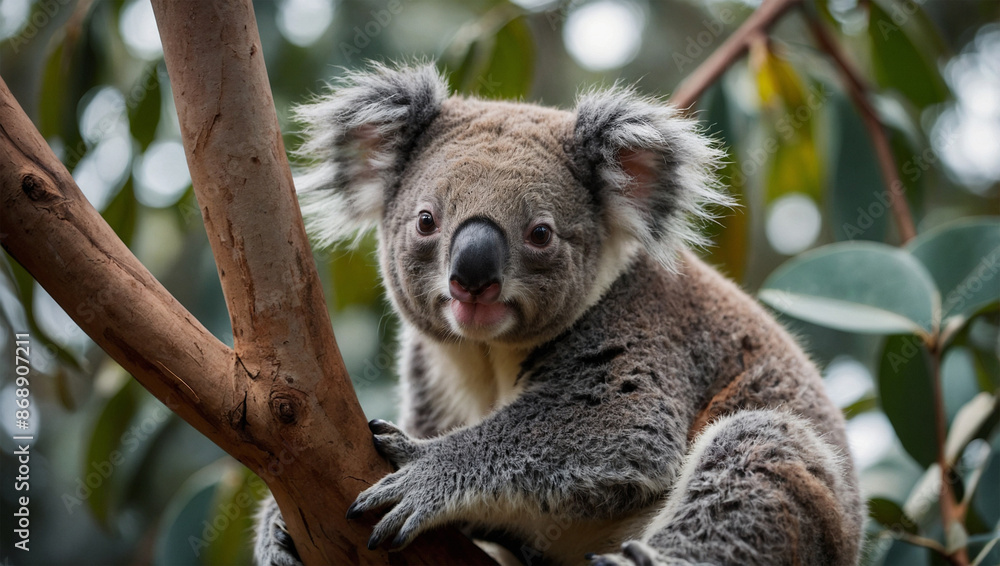 Fototapeta premium Adorable koala clinging to a tree branch