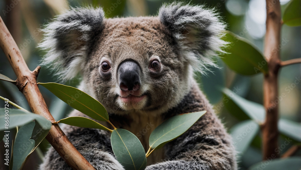 Obraz premium Adorable koala clinging to a tree branch