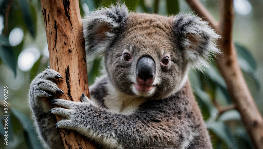 Obraz premium Adorable koala clinging to a tree branch