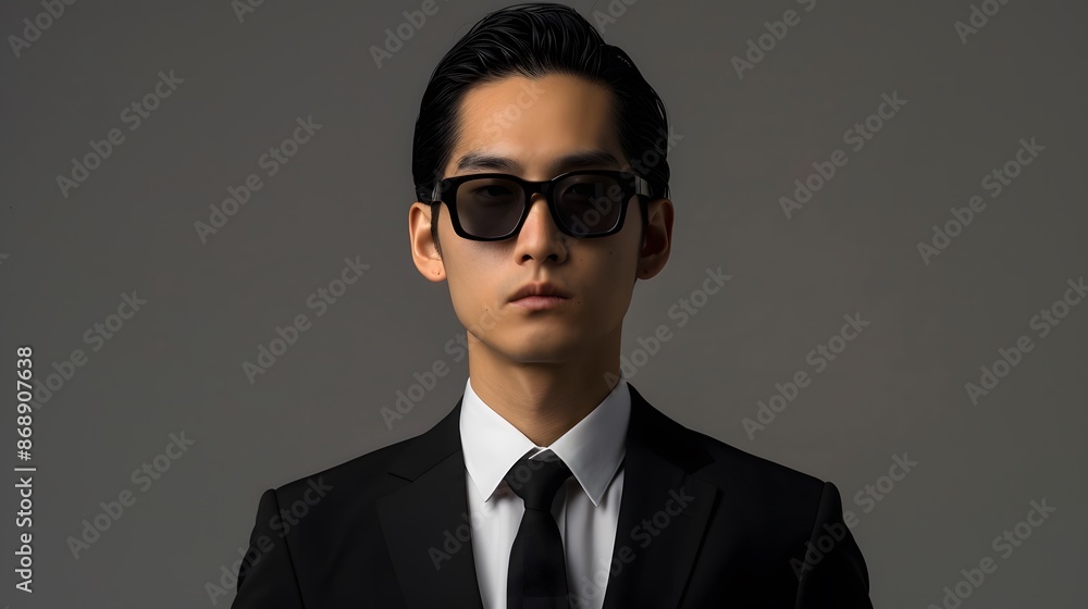 サングラスをかけスーツを着た日本人男性 サングラスをかけスーツを着た日本人男性