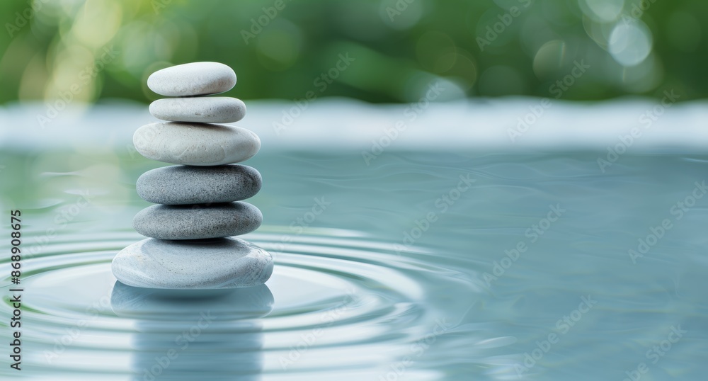 Balanced zen stones in tranquil water