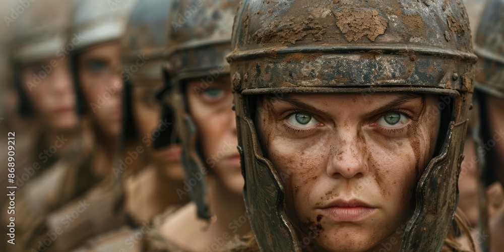 Determined soldier with intense gaze Determined soldier with intense gaze