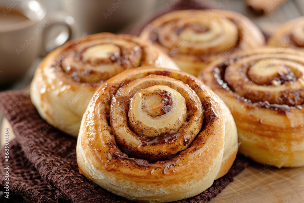 Freshly baked cinnamon rolls with gooey caramel glaze Freshly baked cinnamon rolls with gooey caramel glaze