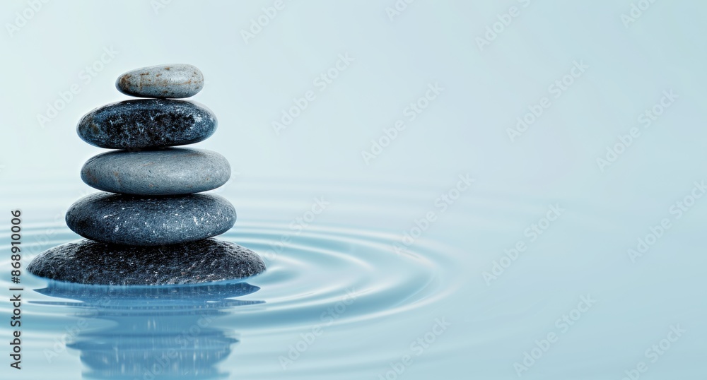 Balanced zen stones in water with ripples Balanced zen stones in water with ripples