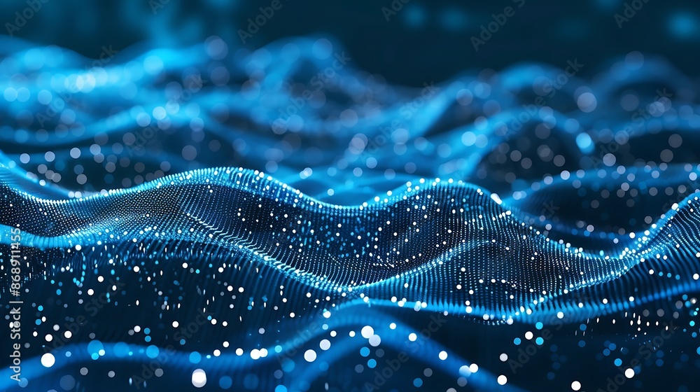 Wave of dots and lines on dark background Wave of dots and lines on dark background