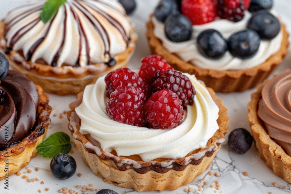 Delicious assortment of fresh fruit tarts Delicious assortment of fresh fruit tarts