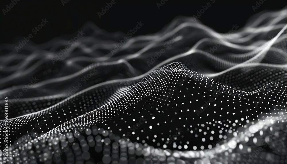Wave of dots and lines on dark background Wave of dots and lines on dark background