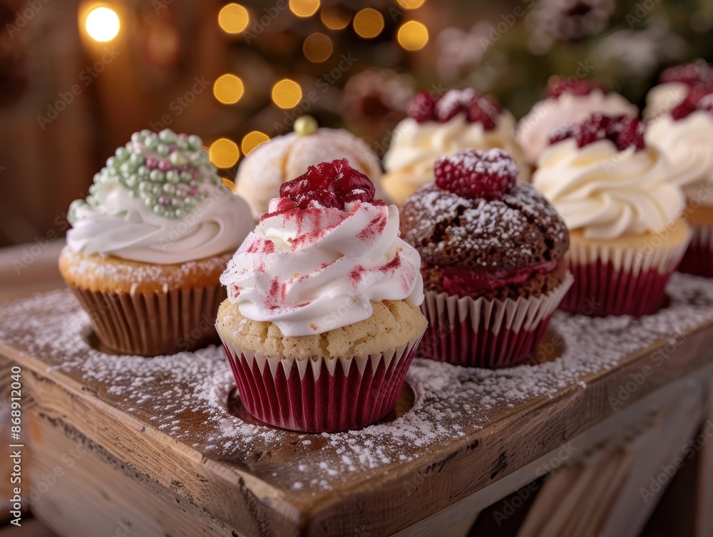 Festive holiday cupcakes with decorative toppings Festive holiday cupcakes with decorative toppings