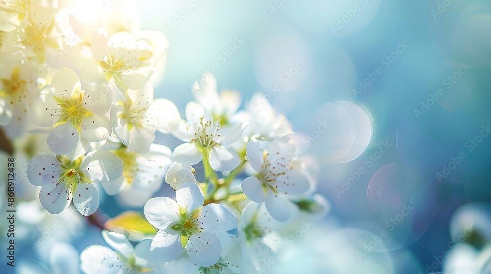 White flowers in springtime with soft focus and blue sky. selected focus, shallow depth of field White flowers in springtime with soft focus and blue sky. selected focus, shallow depth of field