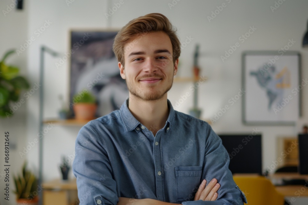 Obraz premium Portrait of a young male worker in startup company office