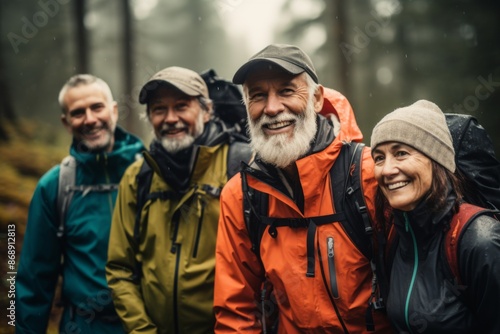 Wallpaper Mural Portrait of a smiling group of senior hikers in rain jackets Torontodigital.ca