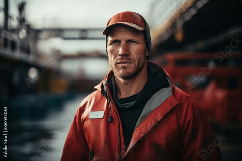 Portrait of a male Caucasian worker on oil platform