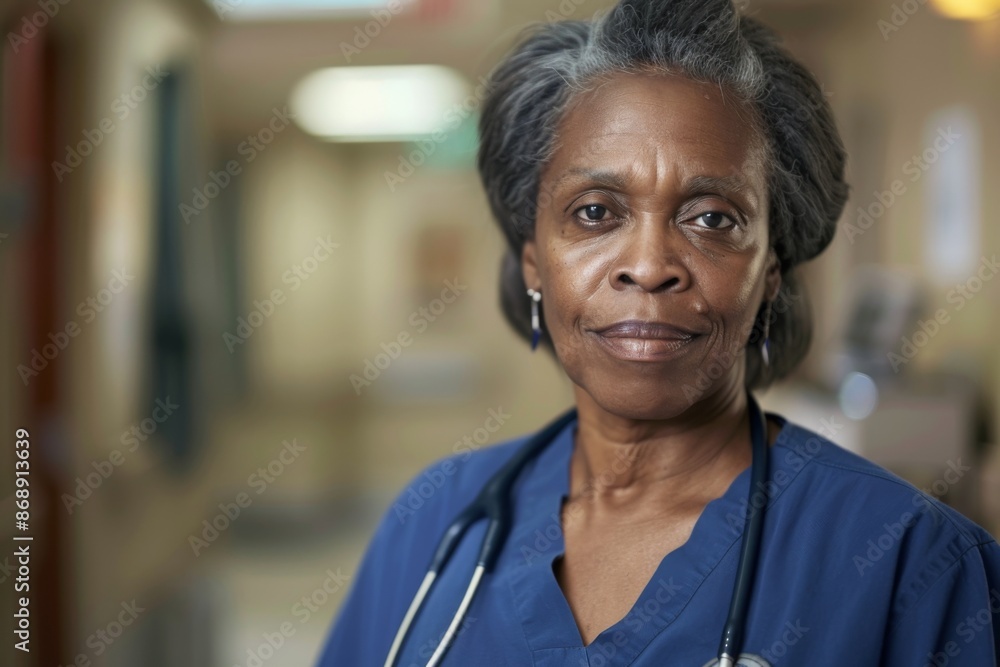 Smiling portrait of a middle age nurse in hospital Smiling portrait of a middle age nurse in hospital