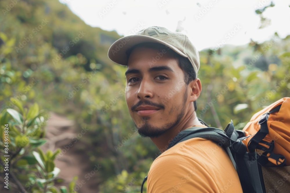 Portrait of a young man hiking in beautiful scenery Portrait of a young man hiking in beautiful scenery