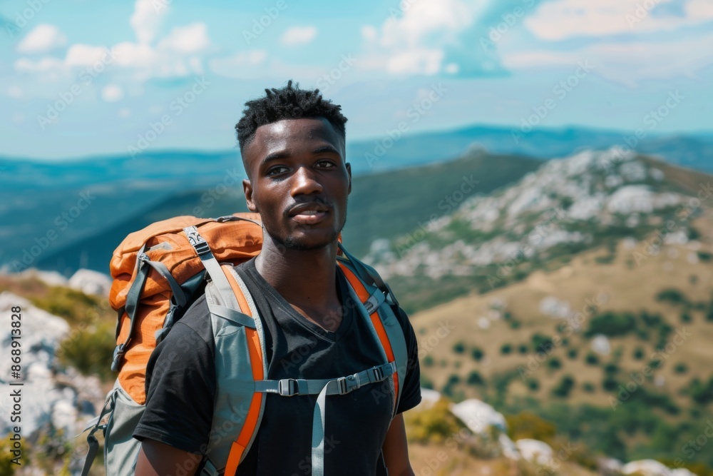 Portrait of a young man hiking in beautiful scenery Portrait of a young man hiking in beautiful scenery