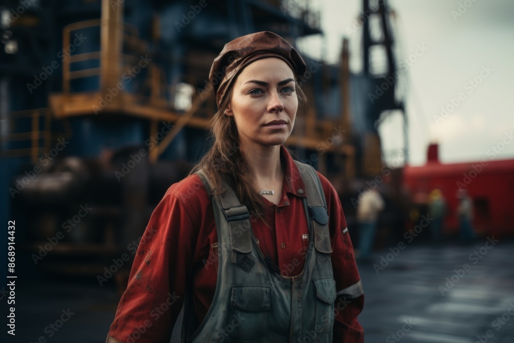 Portrait of a female Caucasian worker on oil platform Portrait of a female Caucasian worker on oil platform