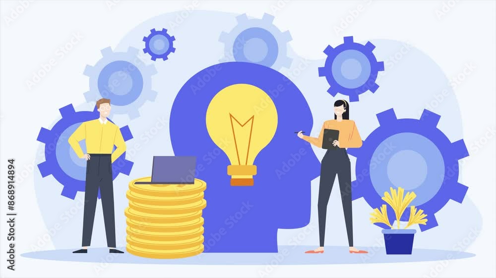 teamwork discussion about idea and solution in business animated illustration video