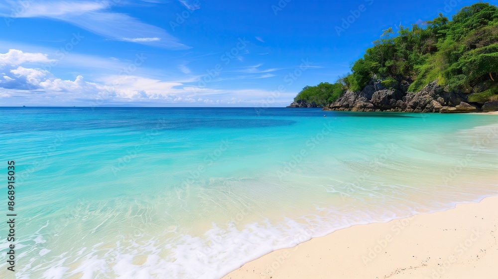 Obraz premium Experience the pristine beauty of the beach, fine white sand and crystal-clear blue water.
