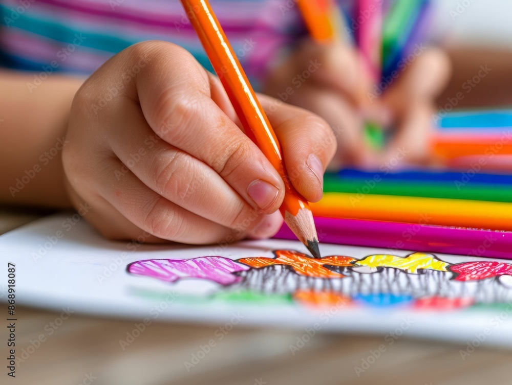 Child's Hand Coloring with Crayons. Child's Hand Coloring with Crayons.