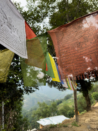 Prayer flags detail in the mountains of Bhutan