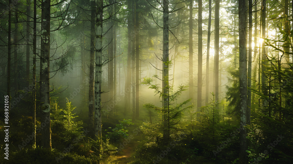 Fototapeta premium misty morning in the forest