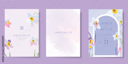 Elegant wedding invitation card background vector. Minimal hand painted watercolor botanical flowers texture template background. Design illustration for wedding, vip cover, poster, rsvp modern card.