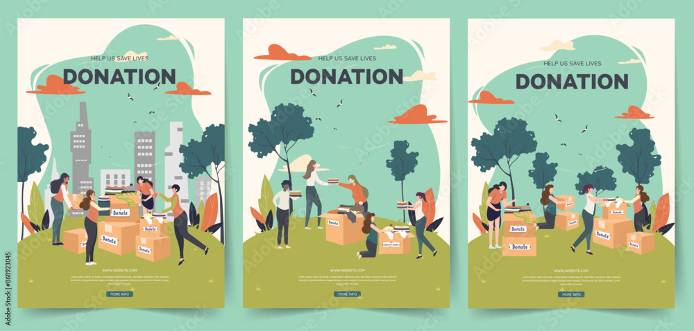 Naklejka premium Donation Poster Vector Set for Charity and Community Support - Modern and Colorful Designs for Fundraising Events