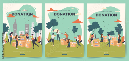Donation Poster Vector Set for Charity and Community Support - Modern and Colorful Designs for Fundraising Events