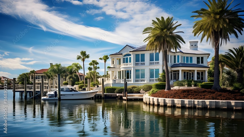 exterior of a house on the embankment, demonstrating the property's proximity to the water. Architectural features, landscaping and outdoor living spaces are highlighted exterior of a house on the embankment, demonstrating the property's proximity to the water. Architectural features, landscaping and outdoor living spaces are highlighted