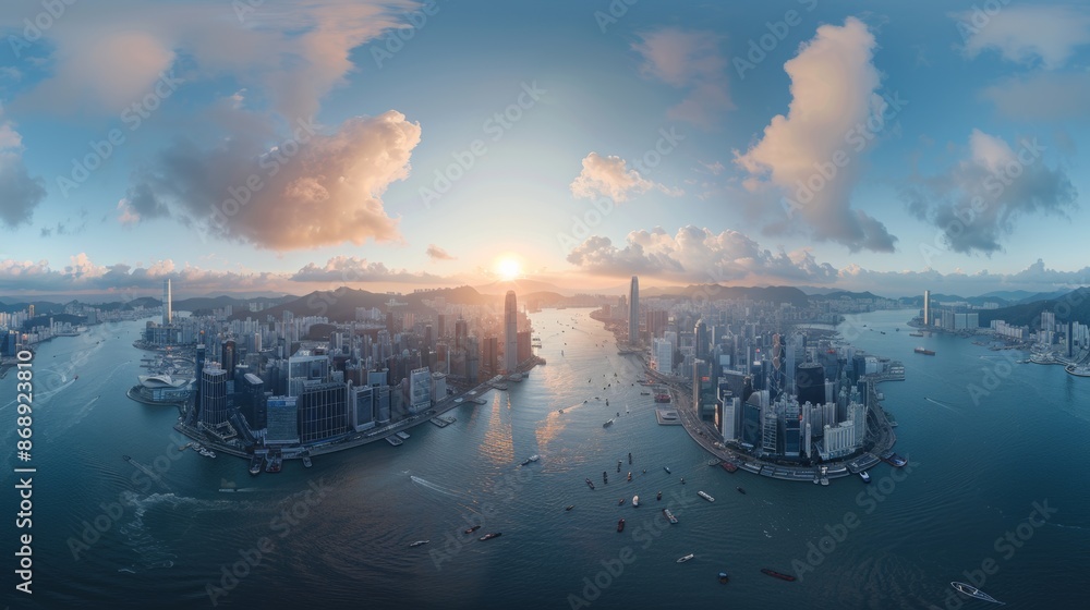Fototapeta premium Spectacular Panoramic Portrait of a City with Iconic Skyscrapers
