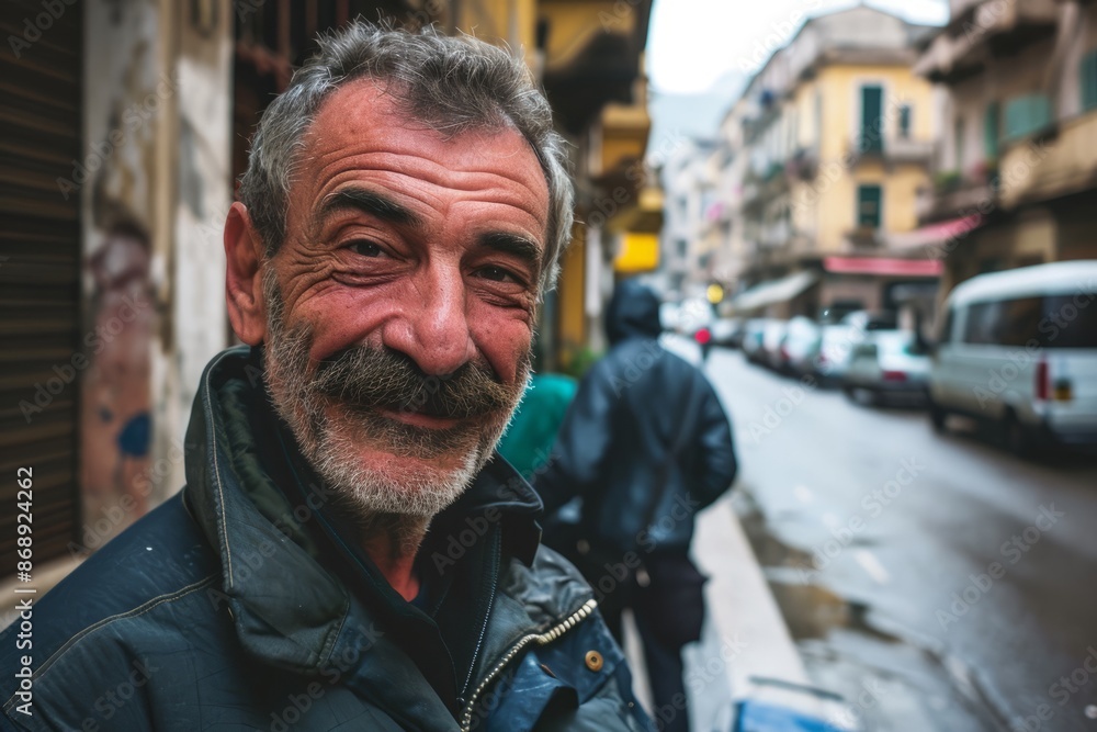 Old man with gray beard and mustache in the streets of Bologna, Italy Old man with gray beard and mustache in the streets of Bologna, Italy