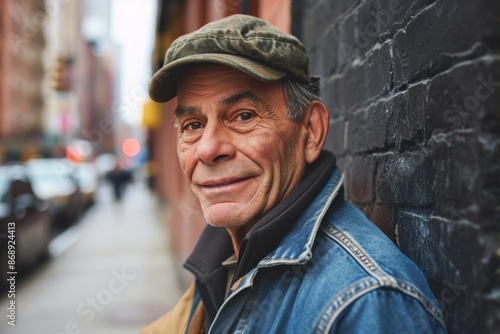 Portrait of an elderly man in a cap on a city street © Stocknterias