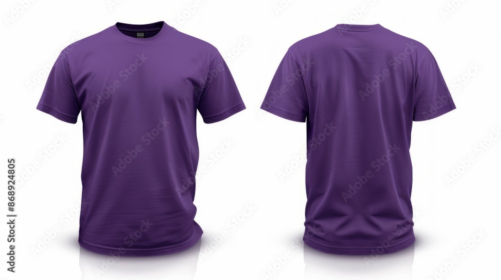 Mockup front and back t-shirt purple color isolated on white background Mockup front and back t-shirt purple color isolated on white background
