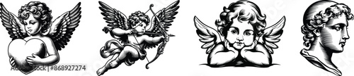 Set of cute little cupid, vector illustration.