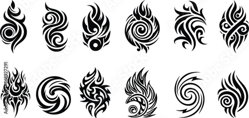 Collection of tribal tattoo designs, vector illustration.