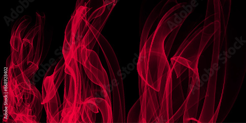 Red smoke on black background. wall of smoke for background or texture.  Fluffy puffs of red smoke and fog on black background, fire design and darkness concept. 
