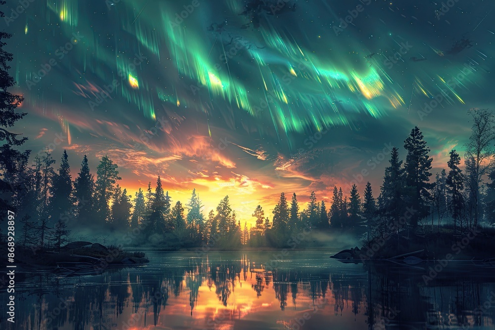 Fototapeta premium Sunset Reflections in Forest Lake