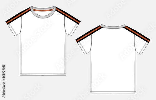 Short sleeve t shirt technical drawing fashion flat sketch vector illustration template for baby boys.