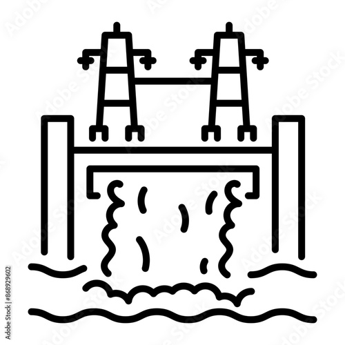 Hydro plant icon designed in line style 