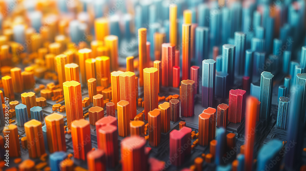 Obraz premium Illustrate complex financial data trends with sophisticated 3D chart textures 