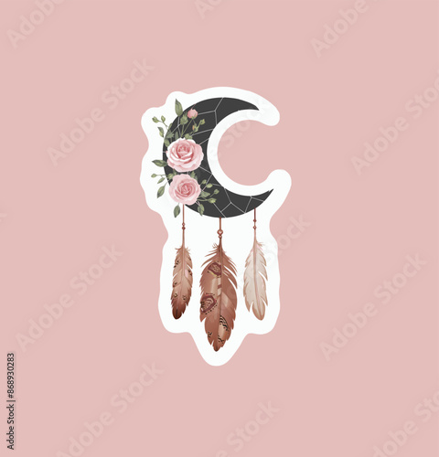 Crescent moon printable stickers clipart vector illustration set