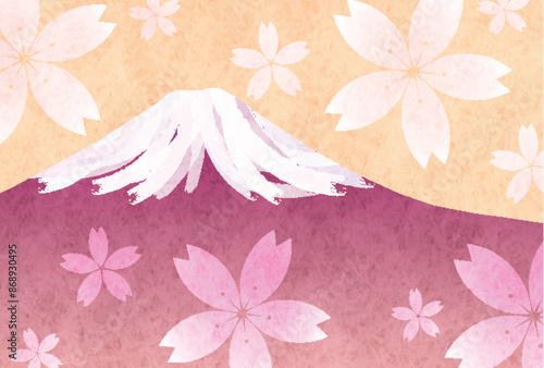 富士山　日本　年賀状　桜　背景