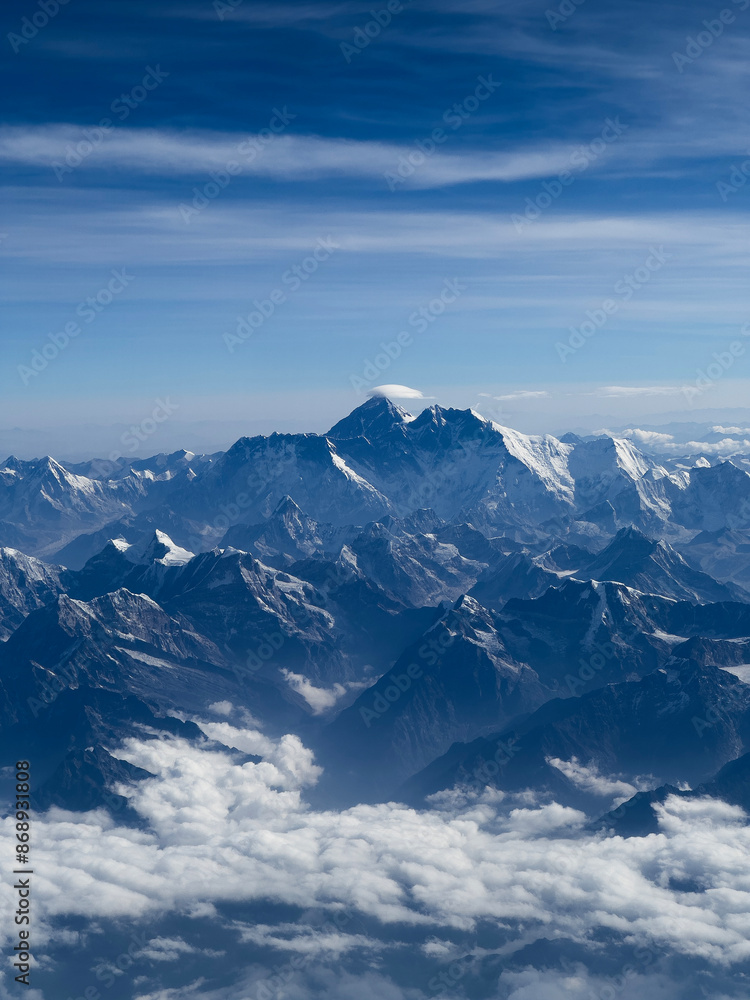 View of the Himalayas from the Paro to Kathmandu flight (the only commercial flight in the world to view Mt Everest). Mt Everest in centre. View of the Himalayas from the Paro to Kathmandu flight (the only commercial flight in the world to view Mt Everest). Mt Everest in centre.